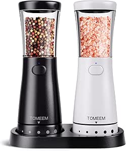 Electric Salt and Pepper Mills Set of 2 Stainless Steel (Rechargeable, LED Lighting, with Adjustable Ceramic Grinder, Cleaning Brush Brush)