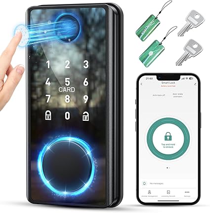 Keyless Entry Door Lock with Keypad - Fingerprint Door Lock - Smart Locks for Front Door - Electronic Keypad Smart Deadbolt Lock - Biometric