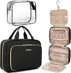 BAGSMART Toiletry Bag Hanging Travel Makeup Organizer with TSA Approved Transparent Cosmetic Bag Makeup Bag for Full Sized Toiletries, Mediu