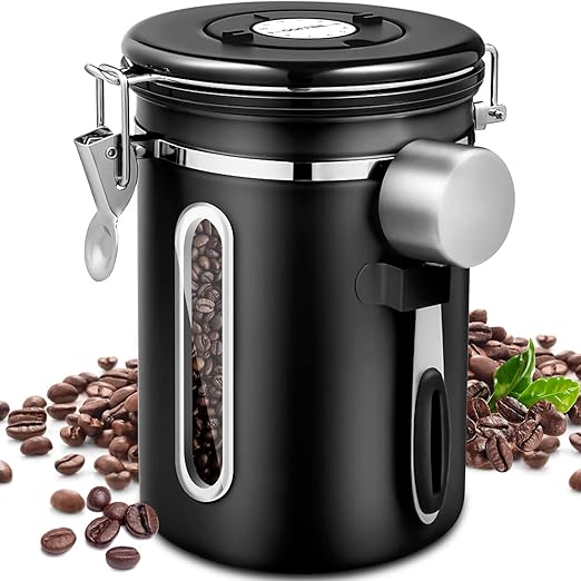 Purpedi Coffee Canister Airtight Stainless Steel 1.8 Litre Coffee Bean Container Stainless Steel Vacuum Coffee Tin with Stainless Steel Spoo