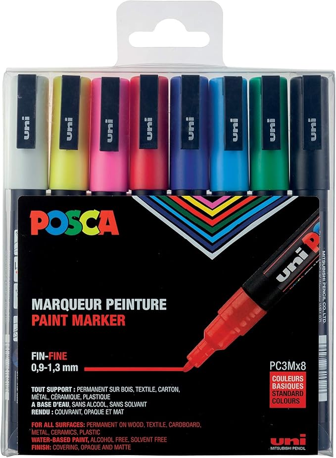 uni-ball Uni Posca PC3M/8 8-Piece Paint Marker Pen Set Assorted Pigmentation Ink Fine Tip