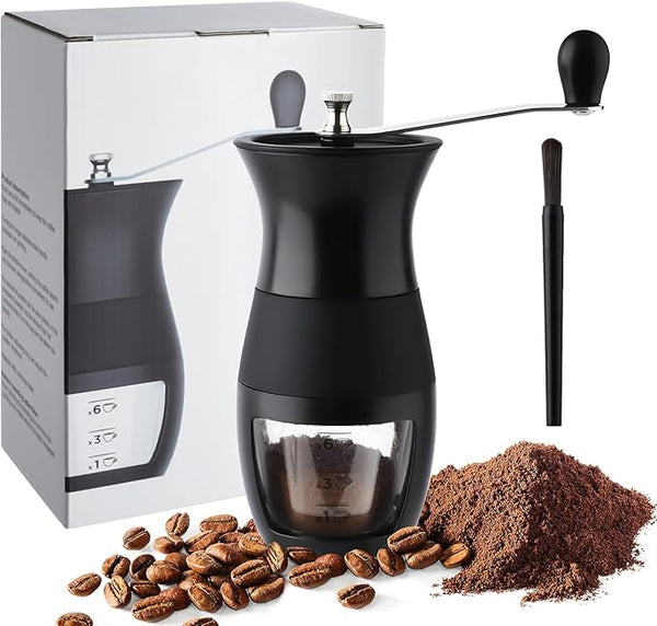 Manual Coffee Grinder, Adjustable Coffee Grinder, Espresso Grinder, Washable, with Coffee Brush, for Grinding Coffee and Storing Ground Coff