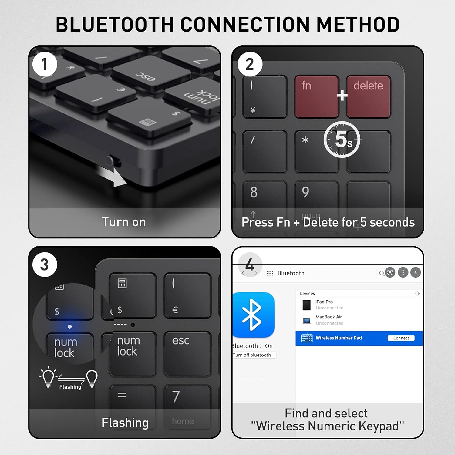 havit Bluetooth Number Pad Wireless 26 Key Rechargeable Portable Numeric Keypad for Laptop and Desktop