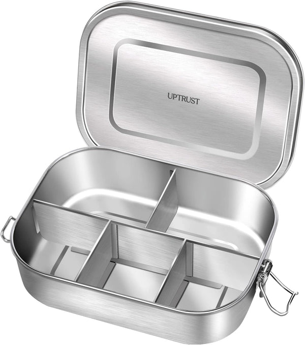 UPTRUST Stainless Steel Bento Lunch Food Box Container, 5-Compartment Large 1400ML Metal Bento Lunch Box Container for Kids or Adults with L