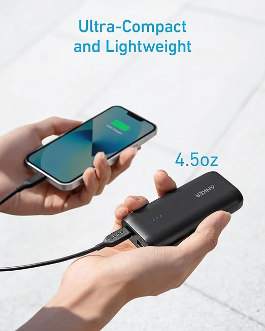 Anker Power Bank, 5,200mAh Ultra-Compact Portable Charger, 321 (PowerCore 5K), Compatible with iPhone 13 and 12 Series, Samsung, Google Pixe