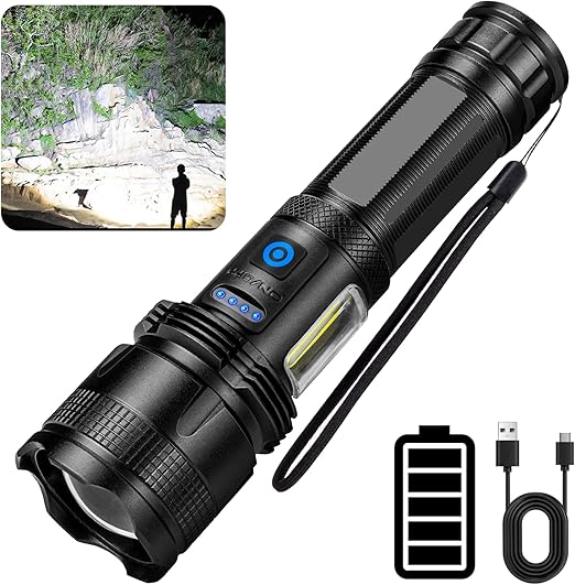 Lylting LED Rechargeable Torch 100,000 Lumens Tactical Flashlight with 7 Light Modes, Zoomable, IPX7 Waterproof Hand Lamp