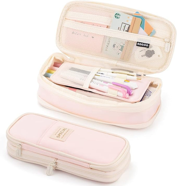 EASTHILL Big Capacity Pencil Case Large Pencil Pouch Stationery Pen Bag for Teen Girls, Pink, Zipper Pouch Style