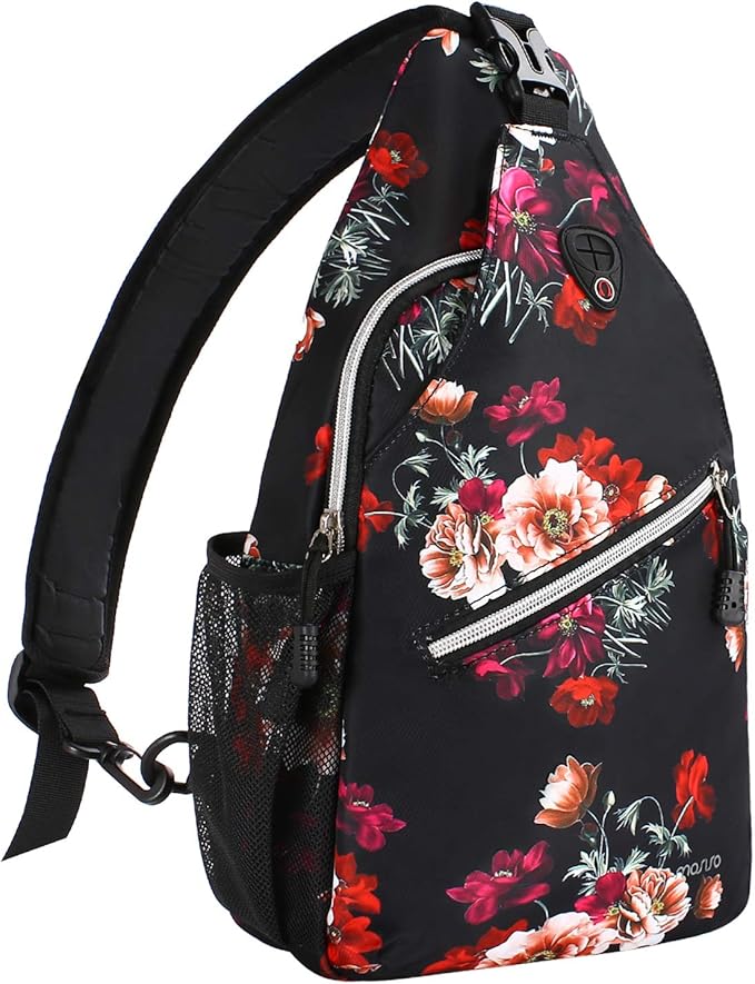 MOSISO Sling Backpack,Travel Hiking Daypack Cottonrose Crossbody Shoulder Bag, Black, Medium