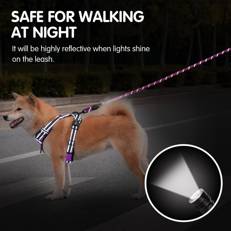 مقود كلاب PHOEPET بطول 5 أقدام بمقبض مطاطي مبطن شديد التحمل 360 درجة لا يتشابك للكلاب الصغيرة والمتوسطة والكبيرة (أرجواني)