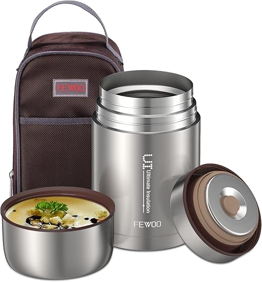 Food Jar - 27oz Vacuum Insulated Stainless Steel Lunch Thermos, Leak Proof Soup Containers with bag for Hot or Cold Food (Grey)