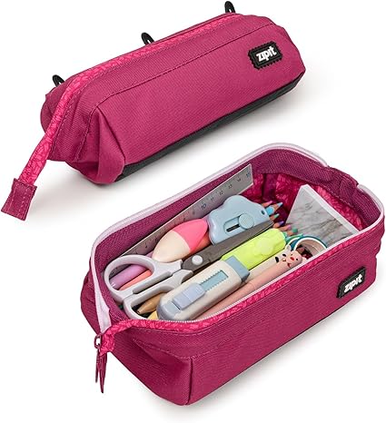 ZIPIT Lenny Pink Pencil Case for Girls Large School Office Cosmetic Bag Wide Opening