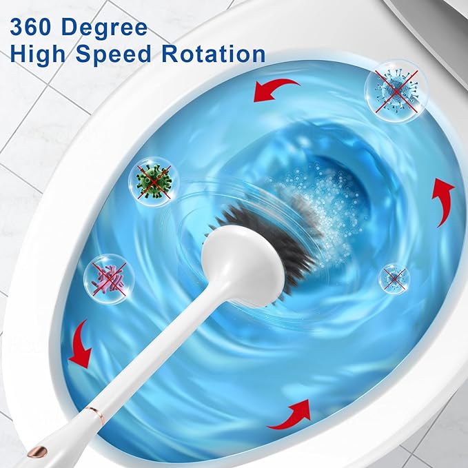 Ratolo Electric Toilet Brush,Silicone Toilet Brush,Toilet Bowl Brush and Holder Set with Ventilated Holder,Toilet Brush, Floor Standing, Wall Mounted Without Drillingï¼ŒRechargeable