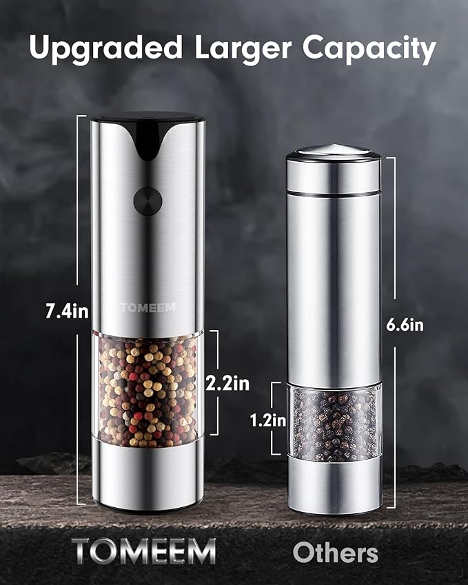 Electric Salt and Pepper Grinder Set Rechargeable with LED lights - Stainless Steel Automatic Pepper and Salt Gri