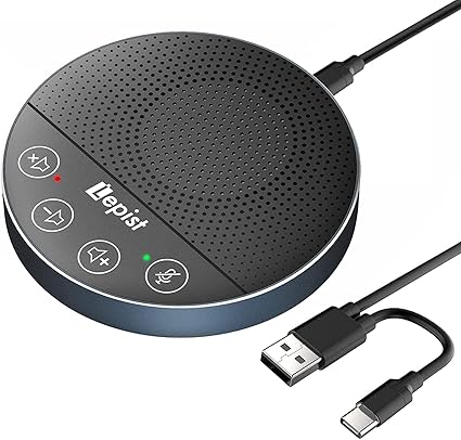 USB Microphone Speaker, Lepist Speakerphone, Conference Speaker with Echo/Noise Cancellation, Touch Control, 360° Omnidirectional Mic for Zoom, Skype, Microsoft Lync, Webinar, Recording, LE2103