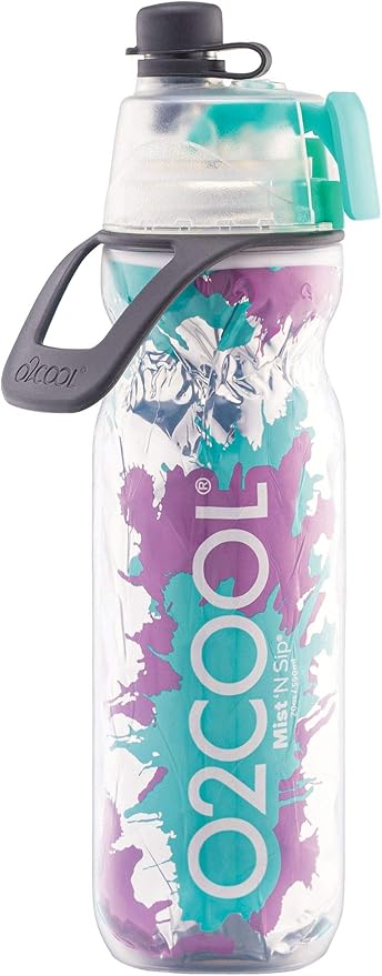 O2COOL ArcticSqueeze N' Sip Misting Water Bottle, Teal/Purple Splash