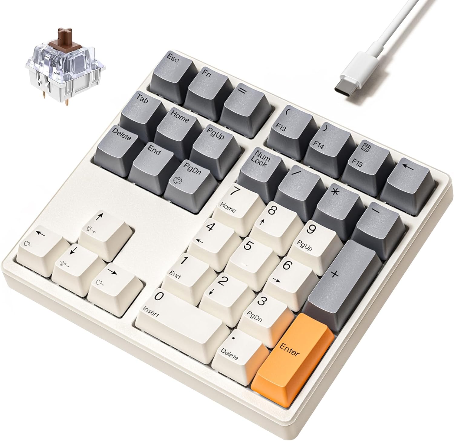 Kisnt Mechanical Number Pad Ÿ?? 34-Key Hot-Swappable USB Numeric Keypad with White Backlight & Brown Switch