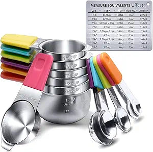 Measuring Cups, U-Taste Magnetic Measuring Cups and Spoons Set of 13 in 18/8 Stainless Steel: 7 Measuring Cups and 5 Measuring Spoons with 1