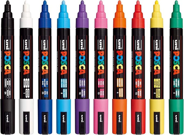 Uni Posca PC-5M Farbmarkierer, ultrafein, 2,5 mm breite Spitze, 10 Pen