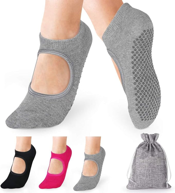 Anstore Yoga Socks Non-Slip for Women, 3 Pairs Yoga Pilates Socks, Ideal for Fitness, 38-45