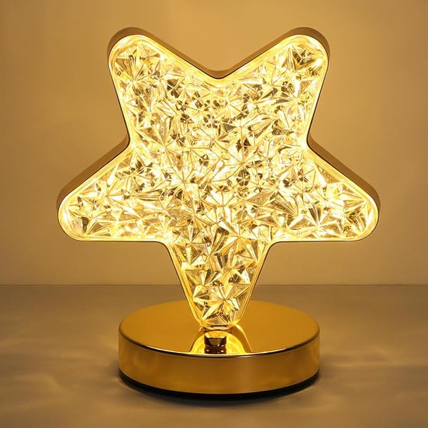 Lewondr Star Table Lamp, Continuously Dimmable LED Lamp with 3 Colours, Rechargeable Bedside Lamp with USB Connection, Crystal Star Light, T