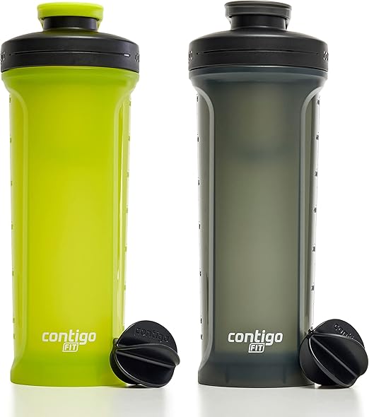 Contigo Fit Shake & Go 2.0 Shaker Bottle with Leak-Proof Lid, 28oz Gym Water Bottle with Whisk and Carabiner Handle, Dishwasher Safe Mixer B