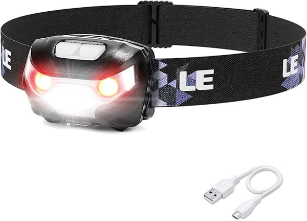Lepro Head Torch Rechargeable, Super Bright LED Headlamp Waterproof with Red Warning Lights 5 Lighting Modes 30 Hours Runtime Lightweight Headlight Flashlight for Cycling Running Camping