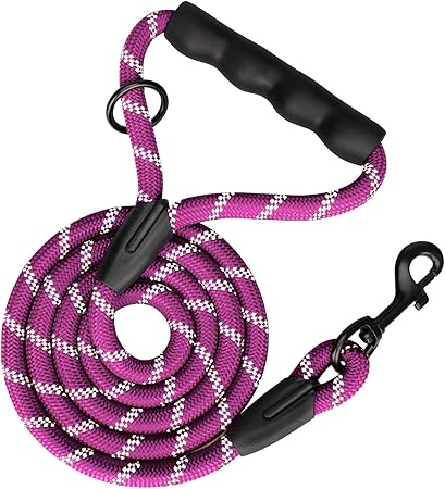 PHOEPET 5 Feet Dog Leash Reflective Heavy Duty Padded Rubber Handle 360° No Tangles for Small Medium and Large Dogs(Purple)