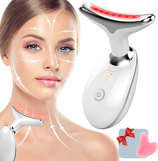 4 in 1 Face Massager Double Chin Remover with Gua Sha Tool 45??C Heat 3 Modes Jawline Trainer for Skin Tightening and Lifting