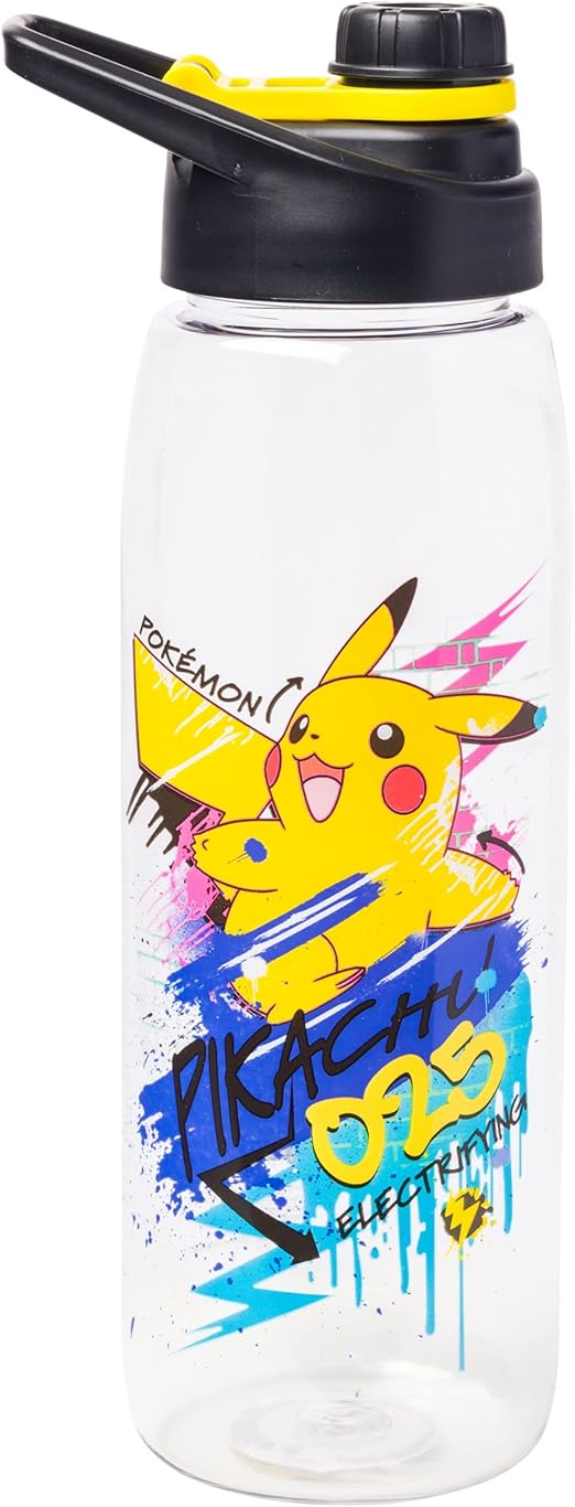 Silver Buffalo Pokémon Skate Graffiti Electrifying Pikachu Screw Lid Tritan Water Bottle, 28-Ounce, Multicolored