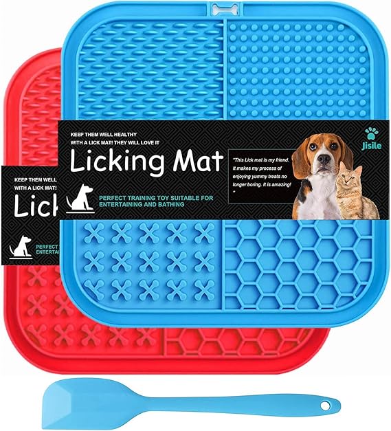 Lick Mat for Dogs & Cats, 2 Pack, Slow Feeder Lick Pat with Non-Slip Design, Feeding Mat Anxiety Relief with Suction Cups for Butter Food, Y