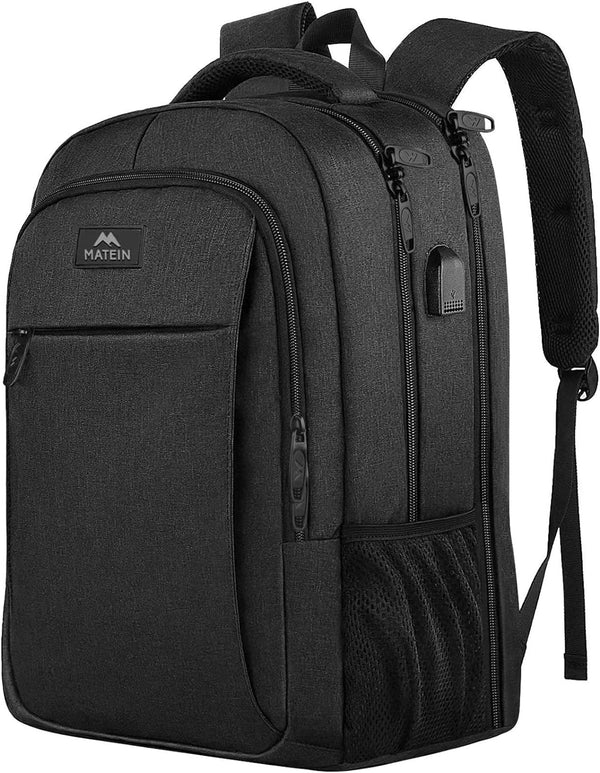 MATEIN Large Laptop Backpack 17 Inch Laptop Bag for School Work with USB Charging Port Anti Theft Business Travel Backpack for Notebook Waterproof School Backpack Men Women - Black