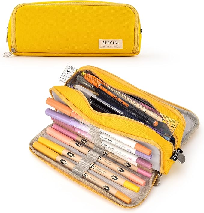 TOYESS Girls and Boys Big Capacity Pencil Case, Yellow