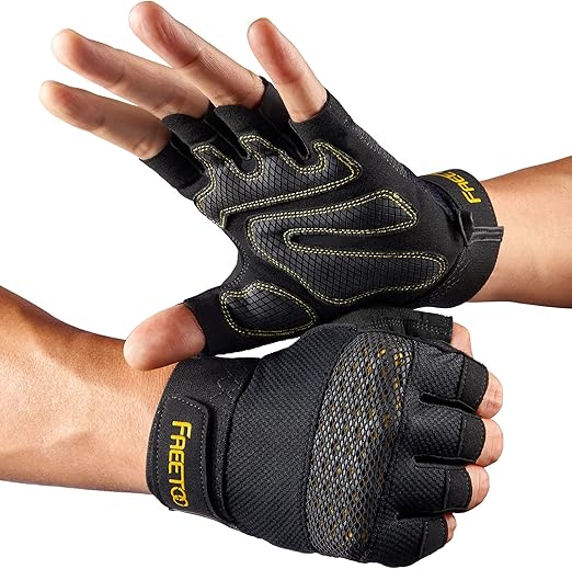 FREETOO Workout Gloves Large [Full Palm Protection] [Ultra Ventilated] Weight Lifting Gloves with Cushion Pads and Silicone G