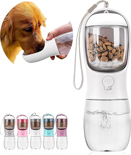 AVELORA Hunde-Wasserflasche, tragbare Haustier-Wasserflasche mit Futterbehälter, tragbarer Wasserspender für Katzen, Welpen, Haustiere zum S