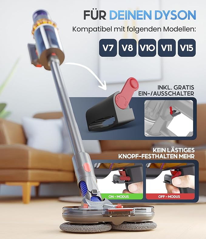 ملحق ممسحة هيلدينويرك لرأس ممسحة دايسون V7 V8 V10 V11 V15 مع خزان مياه، 8 مماسح قابلة للغسل