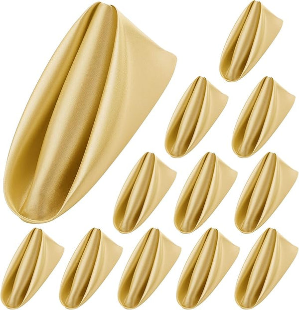 ANECO 12 Pieces Satin Napkins Soft Dinner Napkins Square Table Napkins 17 x 17 Inches for Restaurant Weddings Party Dinner Decoration (Gold)