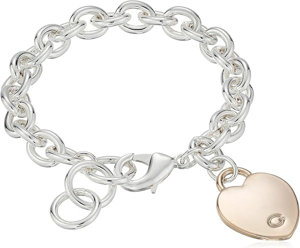 GUESS "Basic G Logo Heart Link Bracelet, One Size, Metal, No_Stone,