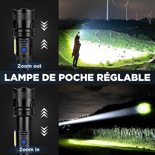 Lylting LED Rechargeable Torch 100,000 Lumens Tactical Flashlight with 7 Light Modes, Zoomable, IPX7 Waterproof Hand Lamp