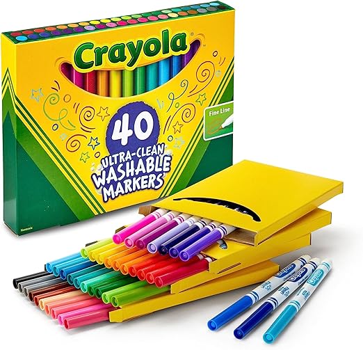 Crayola Ultra Clean Washable Markers, Fine Line Marker Set, Gift for Kids, 40Count