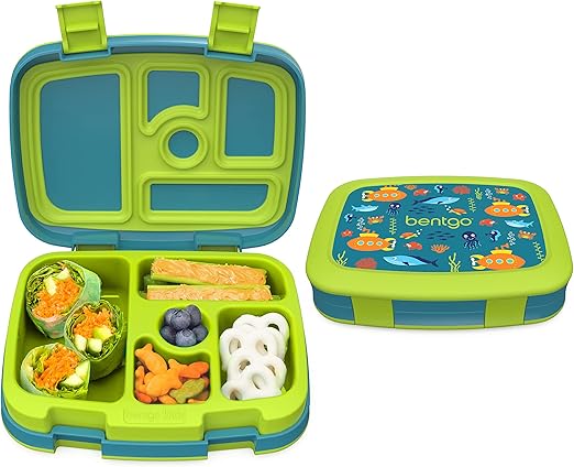 Bentgo® Kids Prints Leak-Proof, 5-Compartment Bento-Style Kids Lunch Box - Ideal Portion Sizes for Ages 3 to 7 - BPA-Free, Dishwasher Safe,