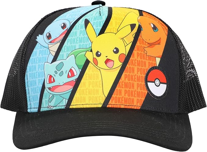 Pokemon Starter Characters Kids Trucker Hat Multicolor One Size Adjustable Kids Cap