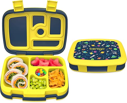 Bentgo® Kids Prints Leak-Proof, 5-Compartment Bento-Style Kids Lunch Box - Ideal Portion Sizes for Ages 3 to 7 - BPA-Free, Dishwasher Safe,