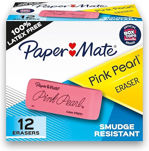 Paper Mate Pink Pearl Erasers, Large, 12 Count