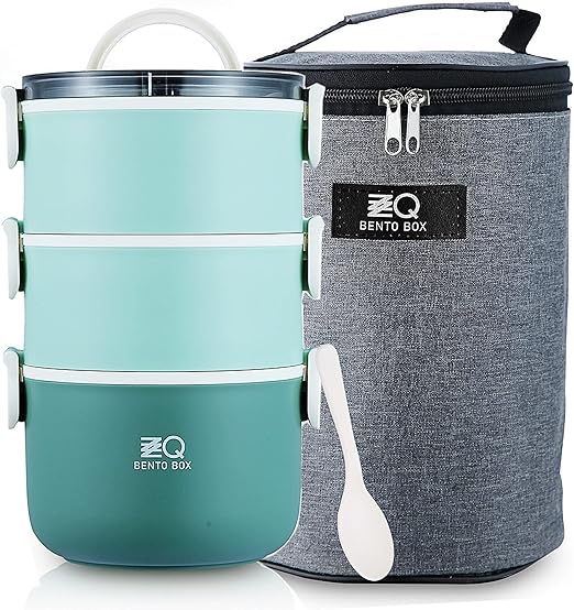 ZZQ Versatile Stackable Bento Lunch Box Containers for Adults and Teens, Leak-Resistant, Ideal for On-the-Go Balanced Eating - Includes Spoo