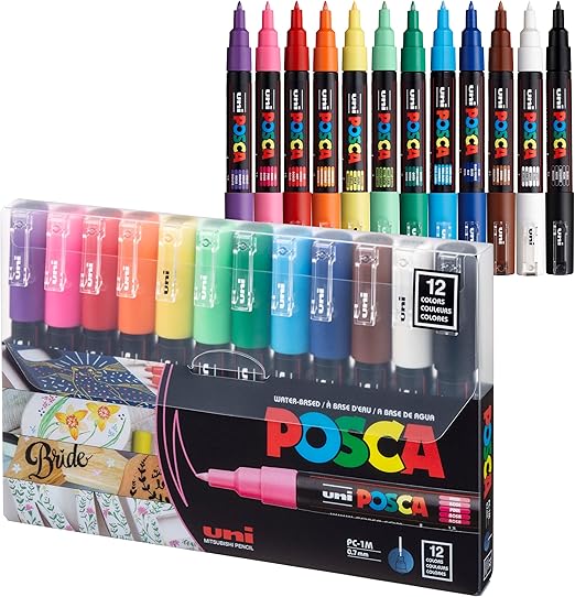 Uni-posca Paint Marker Pen - Extra Fine Point - Set of 12 (PC-1M12C)