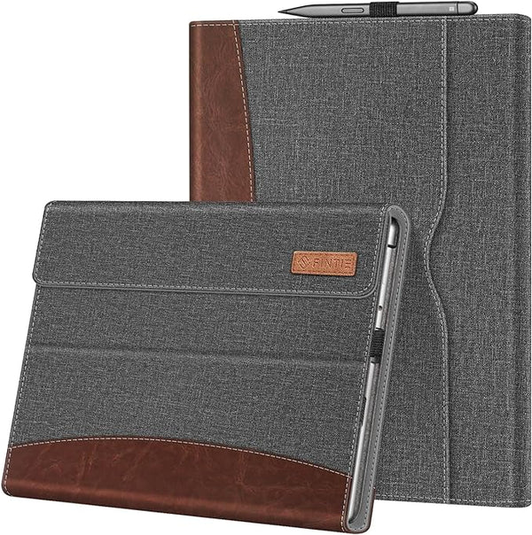 Fintie Case for 13 Inch Microsoft Surface Pro 8 (2021 Release) - Multiple Angle Viewing Portfolio Business Cover with Pocket and Stylus Holder, Compatible with Type Cover Keyboard, Gray/Brown