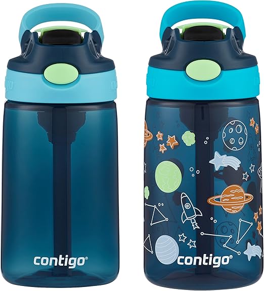 Contigo Kids Water Bottle with Redesigned AUTOSPOUT Straw, 14 oz, 2-Pack, Blueberry and Blue Raspberry & Blueberry and Blue Raspberry with C