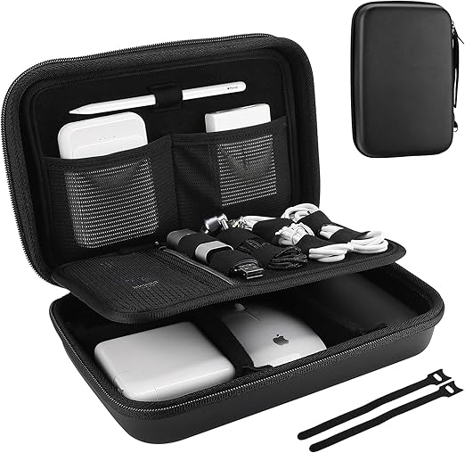 ProCase Hard Travel Electronic Organizer Case for MacBook Power Adapter Chargers Cables Power Bank Apple Magic Mouse Apple Pencil USB Flash