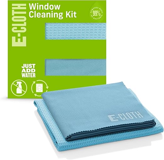 E-Cloth Glass Cleaner, Window Cleaning Kit, Microfibre Cleaning Cloth, Best for Cleaning Indoor and Outdoor Glass Windows and Doors, Car Win