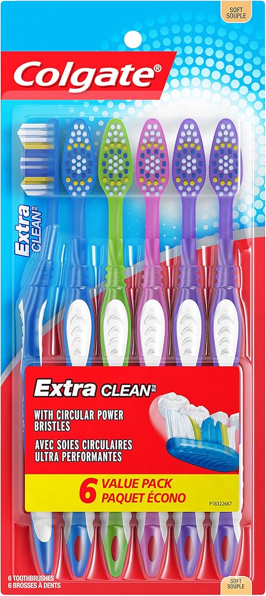 Colgate Extra Clean Toothbrush Full Head Soft 6 Count Pack for Gentle Cleaning